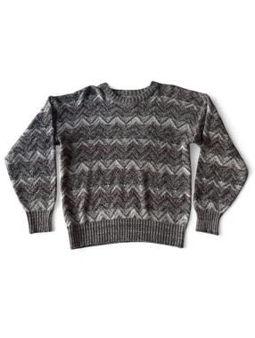 Vintage 90s Method Knit Sweater Size M Chevron Crewneck Balloon Sleeve Grandpa